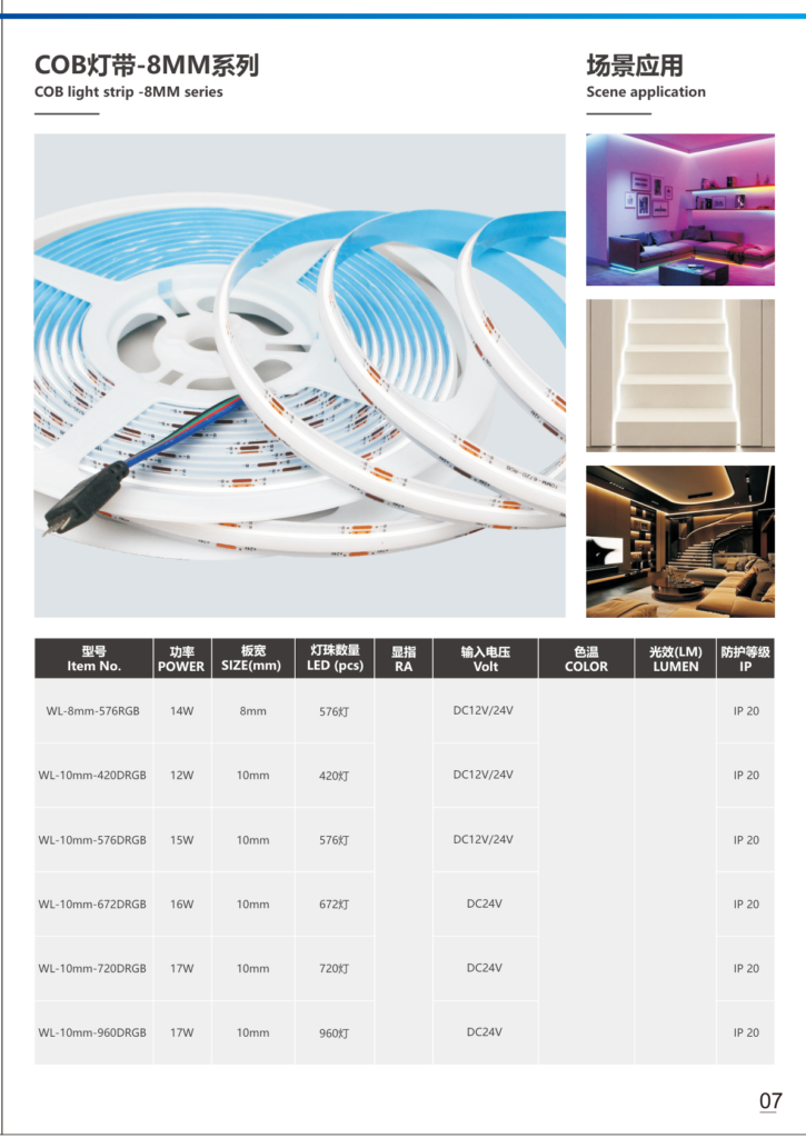 RGB Color-Changing COB LED Strip Series Spec Image